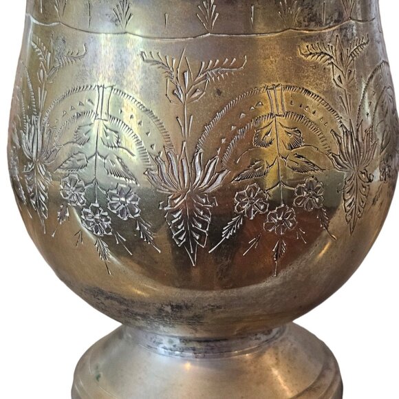 Vintage Etched Silver Plated Deco Bowl Vase With Handle Floral Design Art Nouvea - Picture 3 of 14